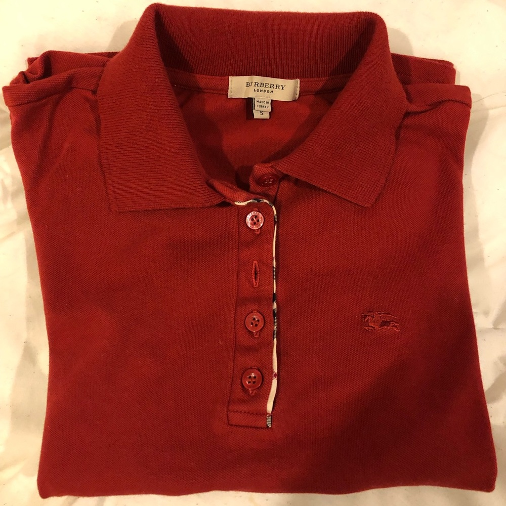 Burberry Puffed Short Sleeve Maroon Red Polo